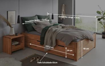 Massivholzbett "Santos" ohne Kopfteil mit Schubladen - Wildeiche geölt