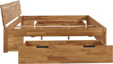Massivholzbett "Ema" mit Kopfteil und Schubladen - Wildeiche geölt