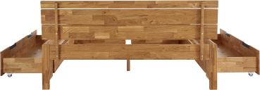 Massivholzbett "Ema" mit Kopfteil und Schubladen - Wildeiche geölt