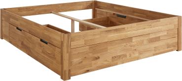 Massivholzbett "Santos" ohne Kopfteil mit Schubladen - Wildeiche geölt