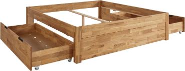 Massivholzbett "Santos" ohne Kopfteil mit Schubladen - Wildeiche geölt