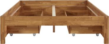 Massivholzbett "Santos" ohne Kopfteil mit Schubladen - Wildeiche geölt