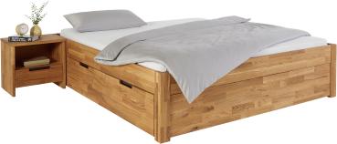Massivholzbett "Santos" ohne Kopfteil mit Schubladen - Wildeiche geölt