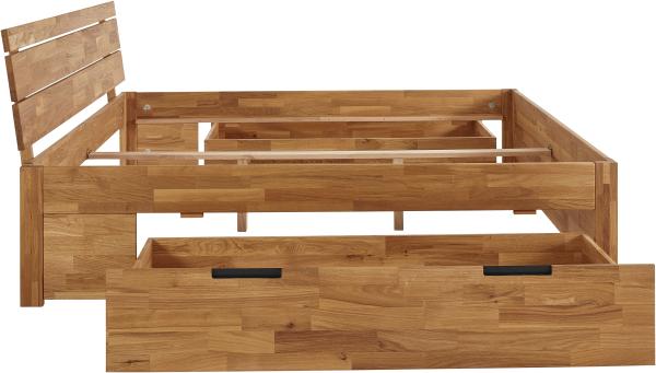 Massivholzbett "Ema" mit Kopfteil und Schubladen - Wildeiche geölt