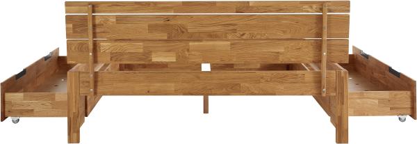 Massivholzbett "Ema" mit Kopfteil und Schubladen - Wildeiche geölt