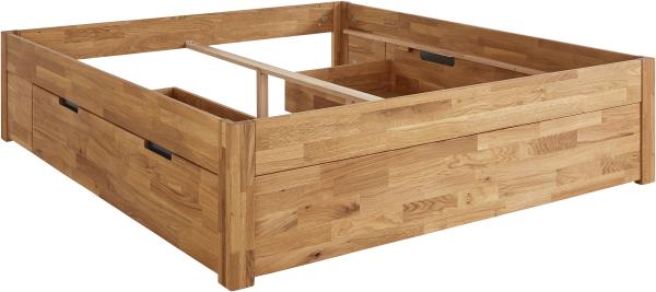 Massivholzbett "Santos" ohne Kopfteil mit Schubladen - Wildeiche geölt