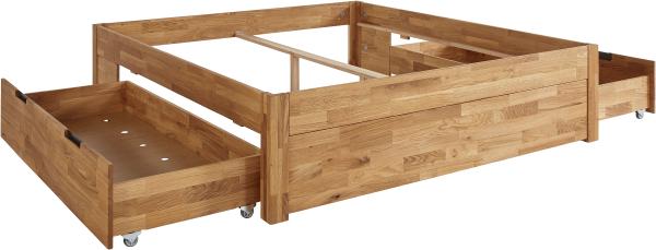 Massivholzbett "Santos" ohne Kopfteil mit Schubladen - Wildeiche geölt