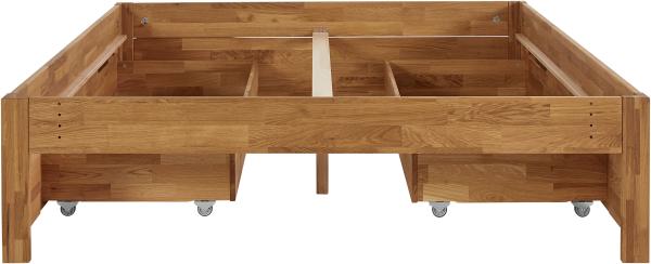 Massivholzbett "Santos" ohne Kopfteil mit Schubladen - Wildeiche geölt