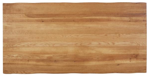 Esstisch "Nevio" Wildeiche massiv geölt mit Baumkante und Metallgestell 180x100 cm - Rückläufer